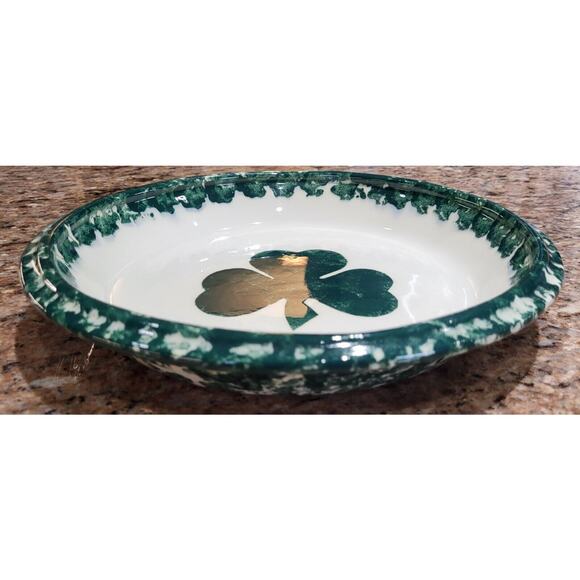 Green Clover Spongeware Pie Plate Pottery - 9" - Picture 12 of 16